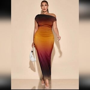 SHEIN One Shoulder Gradient Dress - Orange and Brown